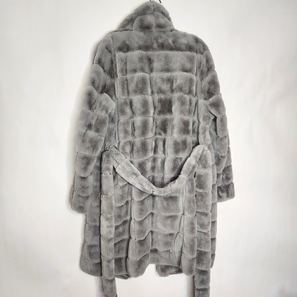 Kenneth Cole Grooved Faux Fur Belted Coat - Picture 4 of 7